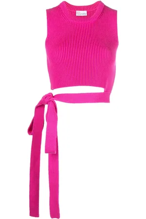 RED Valentino Tie-strap ribbed-knit top