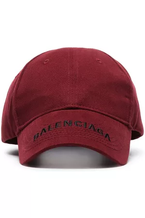 Balenciaga Men Caps - Burgundy logo embroidered baseball cap