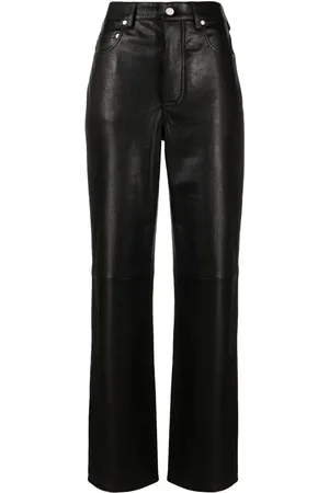 Mainless Grainy leather straight trousers