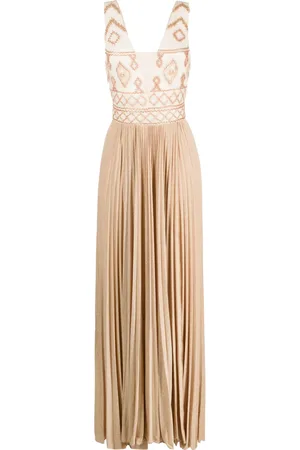 Elisabetta Franchi Rhombus-embroidered V-neck gown