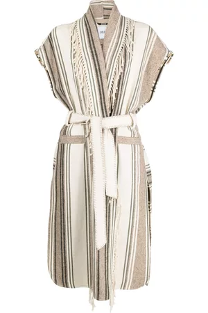 Bazar Deluxe Women Coats - Striped sleeveless wrap coat