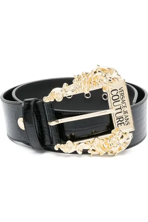 VERSACE Engraved-logo leather belt