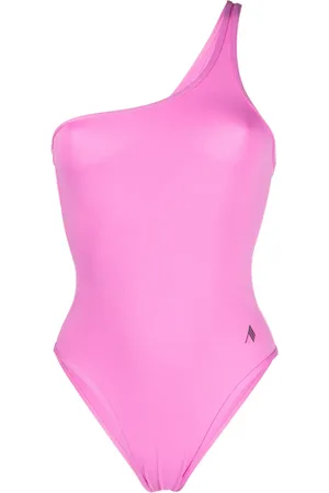 The Attico One-shoulder logo-print swimsuit