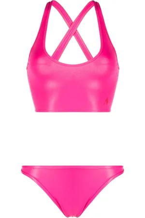 The Attico Logo-embroidered crossover-strap bikini