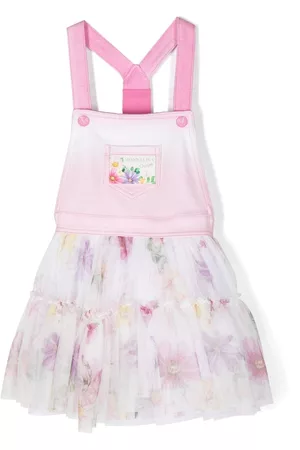 MONNALISA Girls Dungarees - Floral-print tulle-trim dungarees