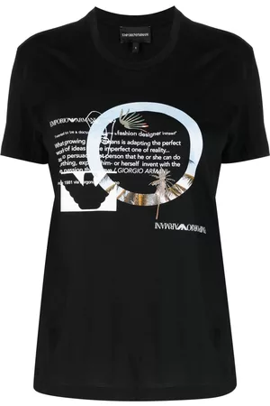 Emporio Armani Women Short Sleeve - Slogan-print cotton T-shirt
