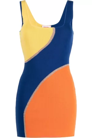 Solid Women Beach Dresses - Colour-block ribbed beach dress