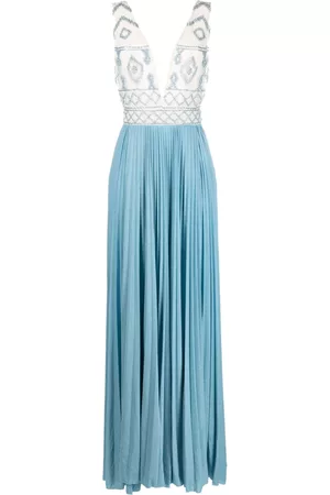 Elisabetta Franchi Women Party Dresses - Rhombus-embroidered V-neck gown