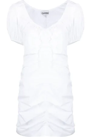 Ganni Ruched puff-sleeve minidress