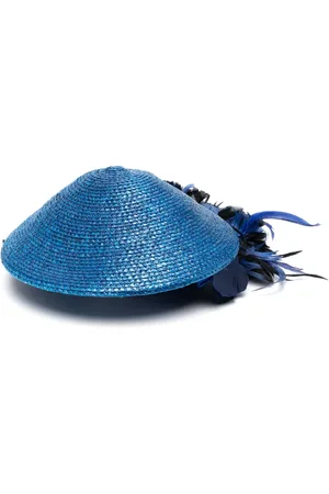 Saint Laurent 1970s feather-detailing woven hat