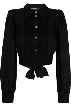 Elisabetta Franchi Pointelle-knit cropped tied blouse