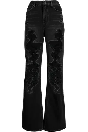 GOEN.J Ripped high-rise straight-leg jeans