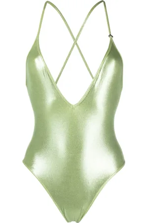 The Attico Metallic-sheen V-neck swimsuit