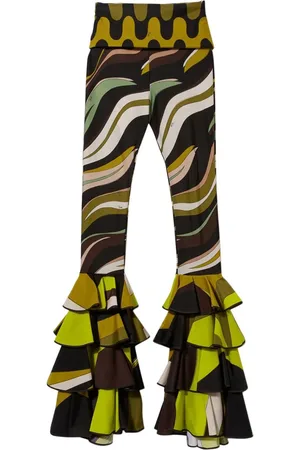 Puccini Fiamme-print ruffled trousers