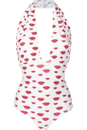 AMIR SLAMA Lip-print halterneck swimsuit