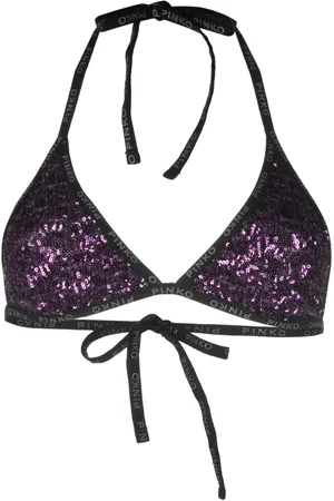 Pinko Sequin-embellished logo bikini top