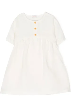 Miki House Embroidered-logo flax dress