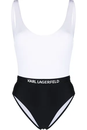Karl Lagerfeld Colour-block logo-waist swimsuit