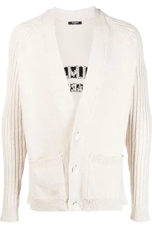 Balmain Intarsia-logo button-up cardigan