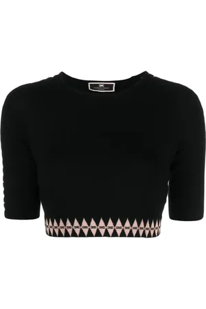 Elisabetta Franchi Intarsia-knit short-sleeve top
