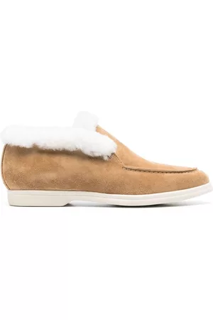 ELEVENTY Women Loafers - Suede shearling-trim loafers