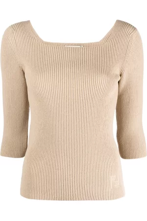 Fendi Women Tops - Ribbed-knit cotton-blend top