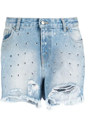 BARROW Crystal-embellished denim shorts