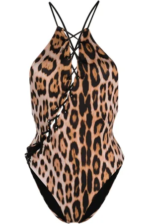 Roberto Cavalli Cheetah-print lace-up swimsuit