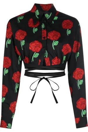VERSACE Floral-print cropped blouse