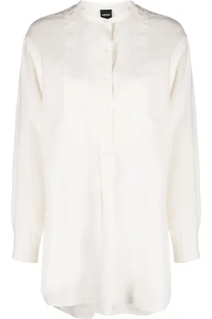 Aspesi Collarless linen bib shirt