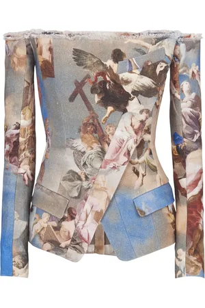Balmain Sky-print off-the-shoulder jacket