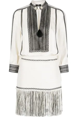 Elisabetta Franchi Fringed georgette and tweed minidress