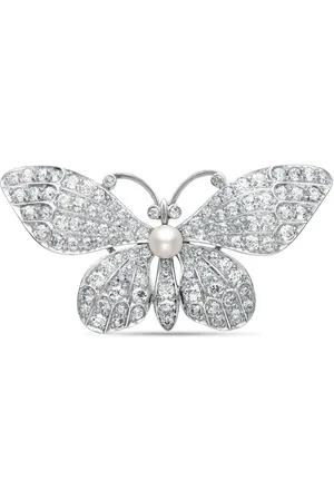 Pragnell Edwardian platinum diamond and pearl brooch