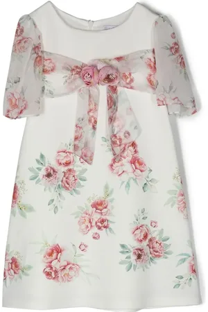 PATACHOU Floral-appliqué rose-print dress
