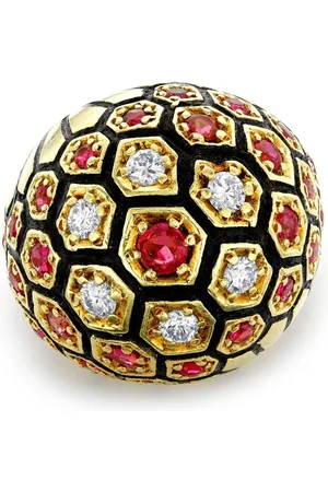 Pragnell 1970s 18kt yellow Retro diamond and ruby honeycomb dress ring