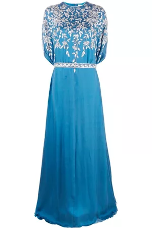Dina Melwani Embroidered-panel cape-design gown