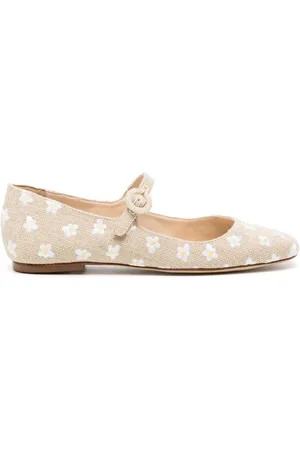Larroude Floral-embroidered leather ballerinas
