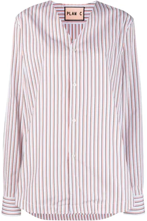Plan C Striped V-neck long-sleeve shirt