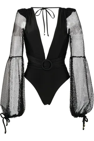 PATBO V-neck netted-sleeves swimsuit