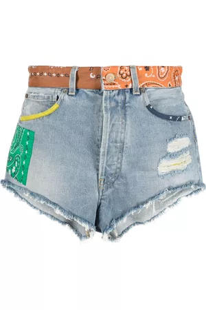 Alanui Women Hair Accessories - California bandana-print denim shorts