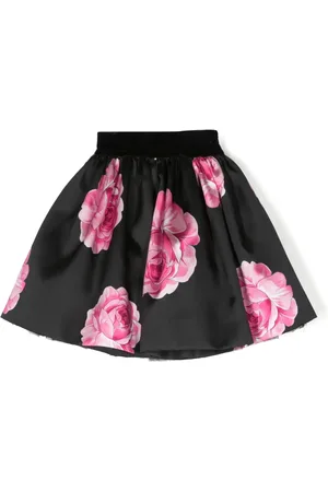 MONNALISA Rose-print satin-finish skirt