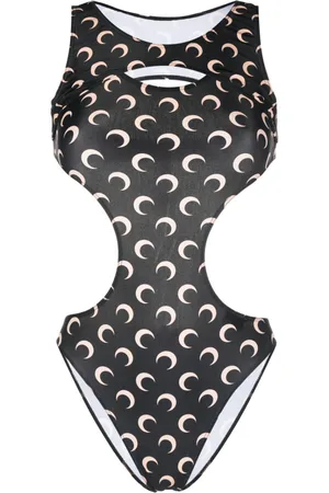 Marine Serre All-over logo-print cut-out swimsuit