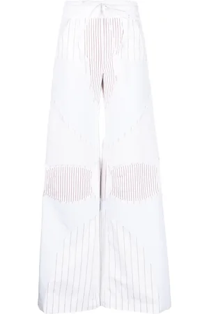 OFF-WHITE Striped wide-leg cotton trousers
