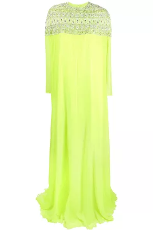 Dina Melwani Embroidered cape-design silk gown