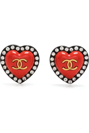CHANEL 1995 rhinestone-embellished heart clip-on earrings