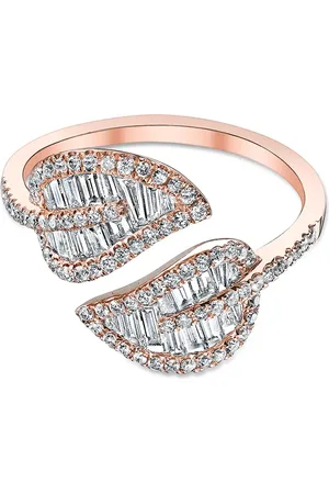 Anita 18kt rose gold small diamond leaf ring