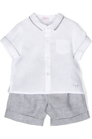 Il gufo Logo-embroidered linen short set