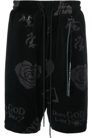 MASTERMIND JAPAN Rose-print velour track shorts
