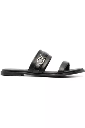 Calvin Klein Women Sandals - Logo-lettering flat leather sandals