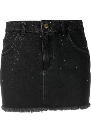 BLUMARINE Rhinestone-embellished denim skirt